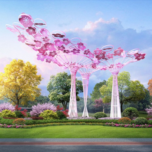 景观桃花雕塑设计 大型花树雕塑 桃园雕塑造型
